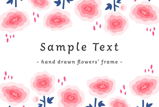 北欧風　手描きの花のフレーム／ポストカード テンプレート