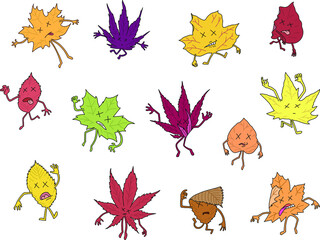 Fototapeta premium Cartoon Fall Leaves with Dead Faces