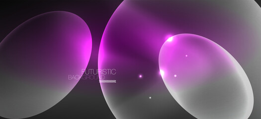 Neon ellipses abstract backgrounds. Shiny bright round shapes glowing in the dark. Vector futuristic illustrations for covers, banners, flyers and posters and other