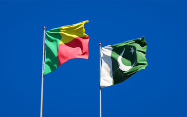 Beautiful national state flags of Pakistan and Benin.