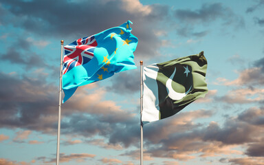 Beautiful national state flags of Tuvalu and Pakistan.