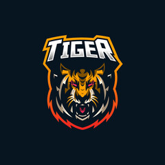 Tiger esport gaming mascot logo template for streamer team. esport logo design with modern illustration concept style for badge, emblem and tshirt printing