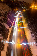 Russia, Nizhny Novgorod - Night road in the New Year's lights.