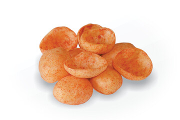 Crispy and crunchy Salty wheat cup & Katori, vatka, moon chips, vatki, fryums or frymus, snack food, Indian Pouch Packing Street Food, selective focus - Image