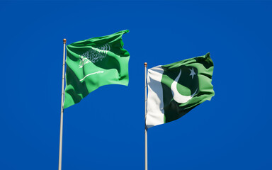Beautiful national state flags of Saudi Arabia and Pakistan.