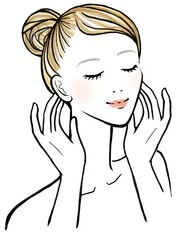 耳ツボを押しリラックスしている上半身の女性