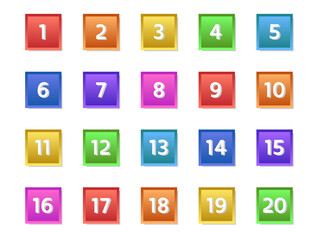 Colorful number icon from 1 to 20. Vector illustration.