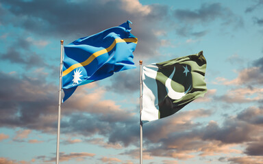 Beautiful national state flags of Nauru and Pakistan.