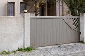brown aluminum modern sliding gate home portal of suburb city house