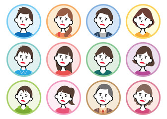 丸アイコン_悩んでいる人々セット