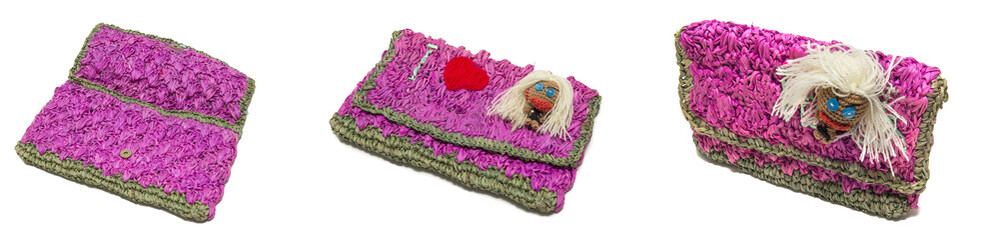 Beautiful colorful woven bag on white background.