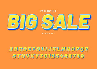 Big sale, custom font alphabet. 3d font for promotional headline, ads banner, text effect