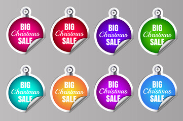 Big Sale Christmas Ball Sticker tags with Big Christmas Sale text on Colorful Christmas Ball Sticker tags - EPS10 Vector. Vector illustration