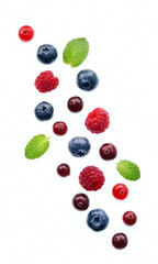 Falling berries on white backgrounds.