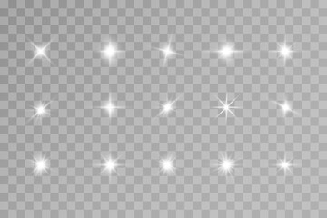Light effect. Bright Star. Light explodes on a transparent background. Bright sun.