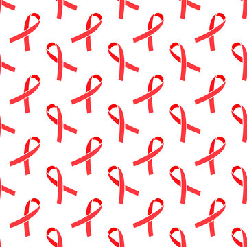 Vector seamless geometric pattern with red ribbons. World AIDS day symbol. Concept of awareness of acquired immune deficiency syndrome. Vector illustration background