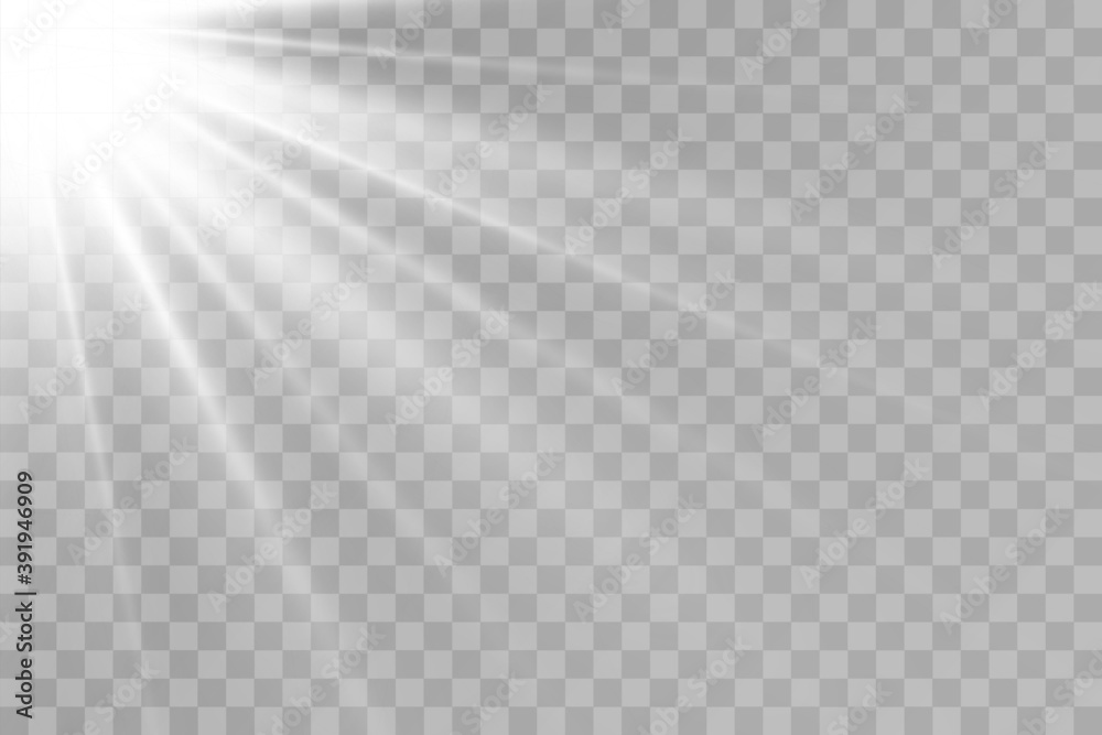 Poster vector transparent sunlight.vector scene illuminated by spotlight . light effect on transparent back