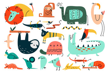Wild animals doodle print set