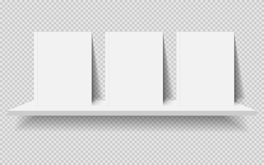 Three white books on a white shelf, with a gray shadow on a transparent background. EPS 10 © Crazy Dark Queen
