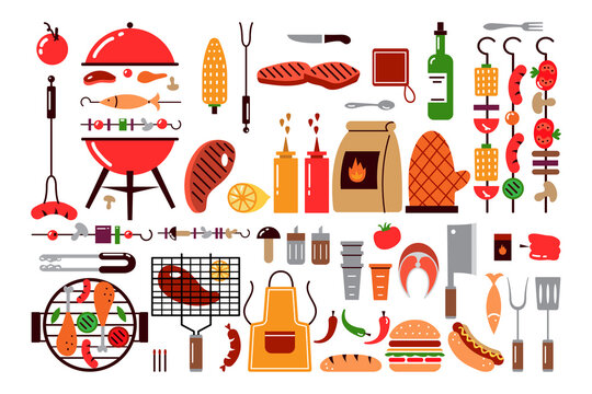  Barbecue food doodle print set