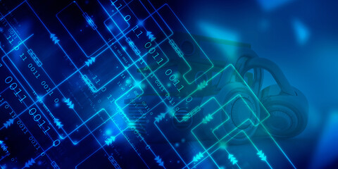 2d illustration Abstract futuristic electronic circuit technology background