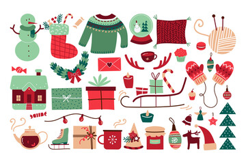 Winter print doodle set