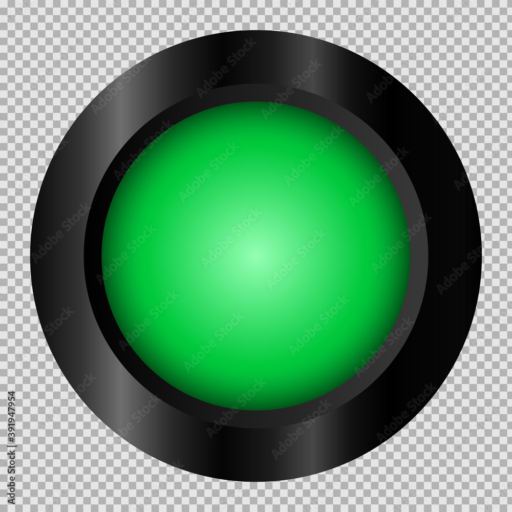 Poster green button in black frame on transparent background for web. isolated vector object. eps 10