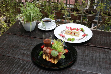 Delicious food and drink on the table