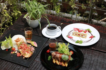 Delicious food and drink on the table
