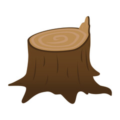 Stump isolated on a white background. A stump with a broken branch. Stump of oak, aspen, Rowan, spruce, pine, maple. Timber harvesting