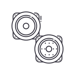 Loudspeakers icon, linear isolated illustration, thin line vector, web design sign, outline concept symbol with editable stroke on white background.
