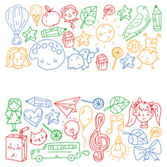 Vector pattern with items for school. Online internet education, e-learning.