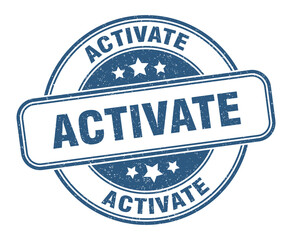activate stamp. activate label. round grunge sign