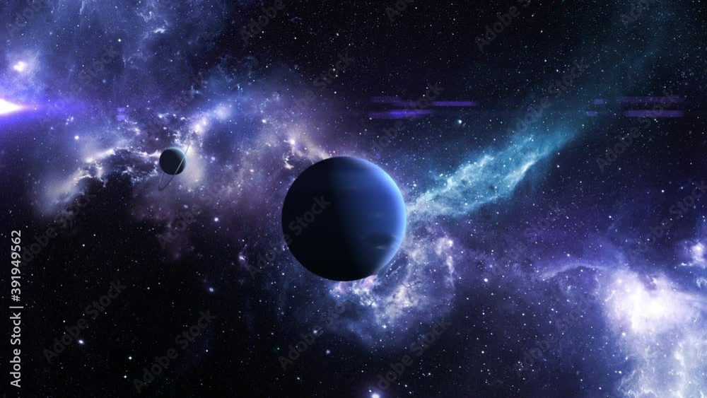 Poster pluto neptune and uranus on the background of a beautiful nebula, 3d animation