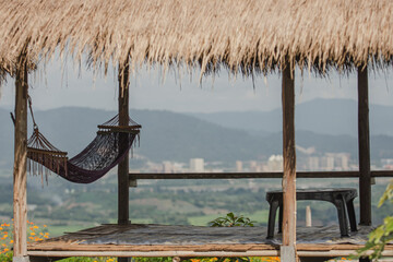 Mountain and Laos views at Ban Doi Sa Ngo, Chiang Saen, Chiang Rai, Thailand. This includes a view of the Golden Triangle that spans Thailand, Laos and Myanmar..