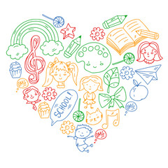 Vector pattern with items for school. Online internet education, e-learning.