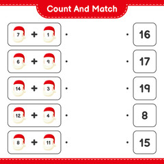 Count and match, count the number of Santa Claus and match with right numbers. Educational children game, printable worksheet, vector illustration