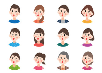 丸アイコン_驚いている人々セット　（主線なしフラット）