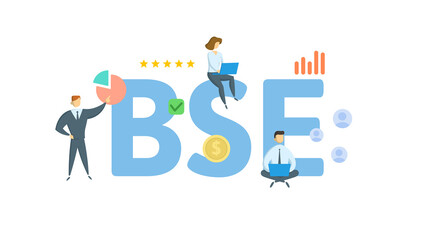 BSE, Bombay Stock Exchange. Concept with keywords, people and icons. Flat vector illustration. Isolated on white background.