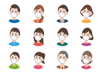 丸アイコン_マスクをして困っている人々　（主線なしフラット）