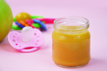 Fresh, organic pureed fruits for baby. Shot for a story on homemade, organic, healthy baby foods.