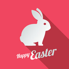White bunny silhouette and Happy Easter sign. Vector illustration icon. Design for greeting card, stickers, logo, web and mobile app.