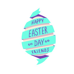 Blue color spiral ribbon with Easter egg, cartoon flat style, isolated color vector illustration icon on white background