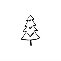 Doodle Christmas tree. Hand-drawn single element isolated on white background. Vector.