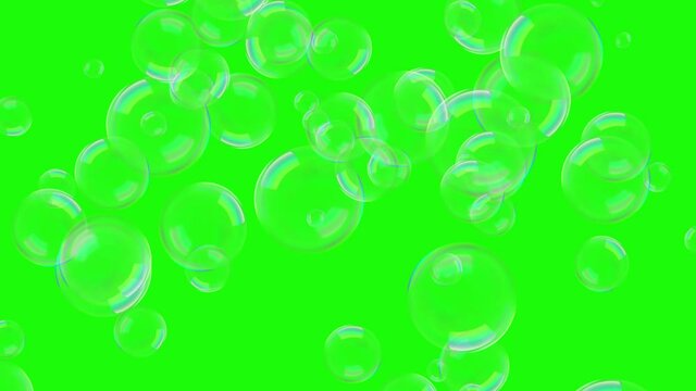 green screen flying blue water balloons soap bubbles