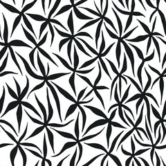 Fototapeta premium Seamless vector natural organic pattern. Chaotic flowers background. Black and white floral pattern. For fabric, textile, wrapping, cover, web etc. 10 eps design.