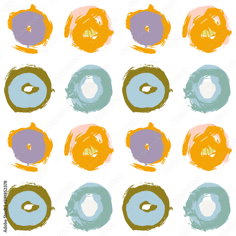 Poster painted circles background. acrylic paint or ink rounded hand painted brush strokes. vector seamless
