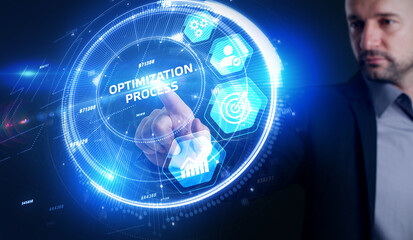 Optimization Software Technology Process System Business concept. Business, Technology, Internet and network concept.