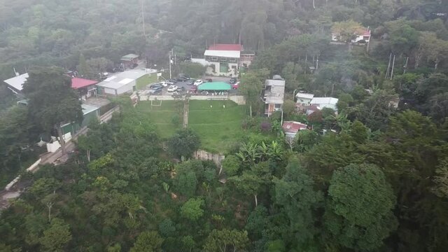 Aerial View Of Finca San Cristobal Restaurant In The Touristic Zone Of Boqueron In El Salvador - pullback drone