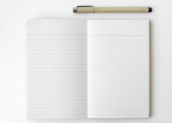 Blank plain white notebook page with a pen - obrazy, fototapety, plakaty